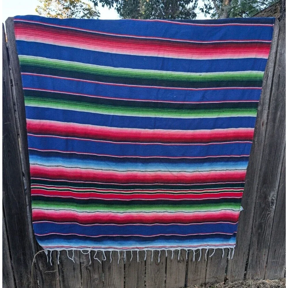 Mexican Serape Blanket Stripe Rainbow Southwest Yoga Acryllic 80 x 52